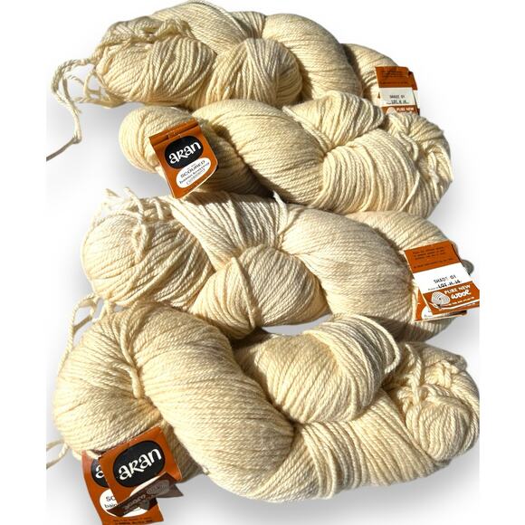 4 Hanks Vtg Sunbeam Aran ScouredIrish Wool Sweater Yarn 🧶 #1 Bainin Natural